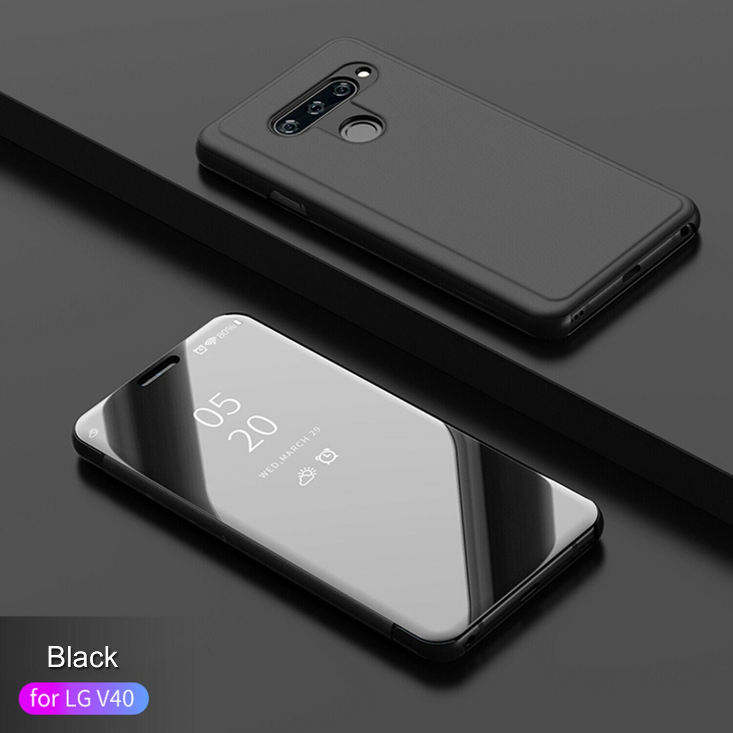 For LG V40 Case Luxury Ultra Slim Mirror View Thin Flip Stand Cover