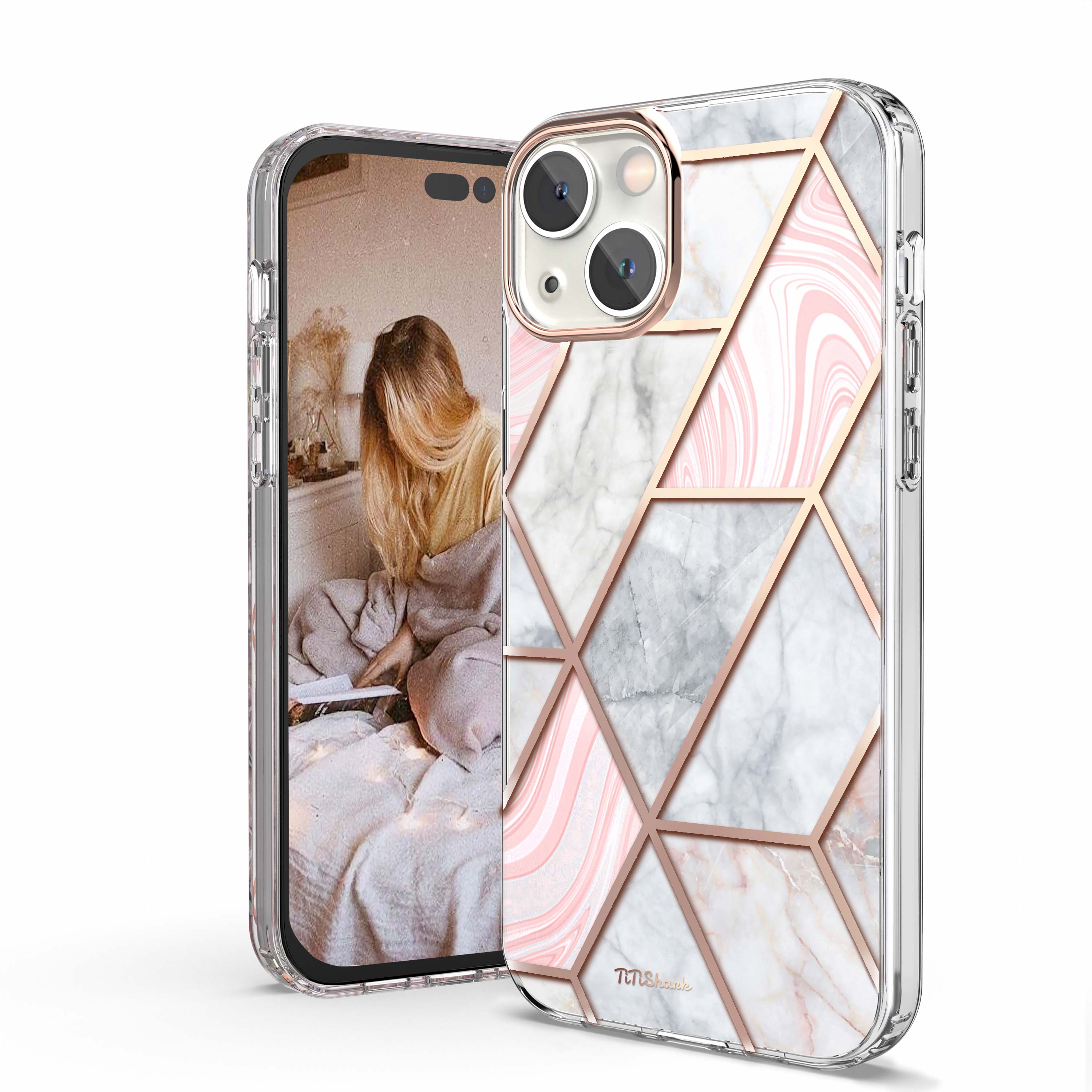 TiTiShark For iPhone 14 Pro Max Plus Case Clear Marble Shockproof Case