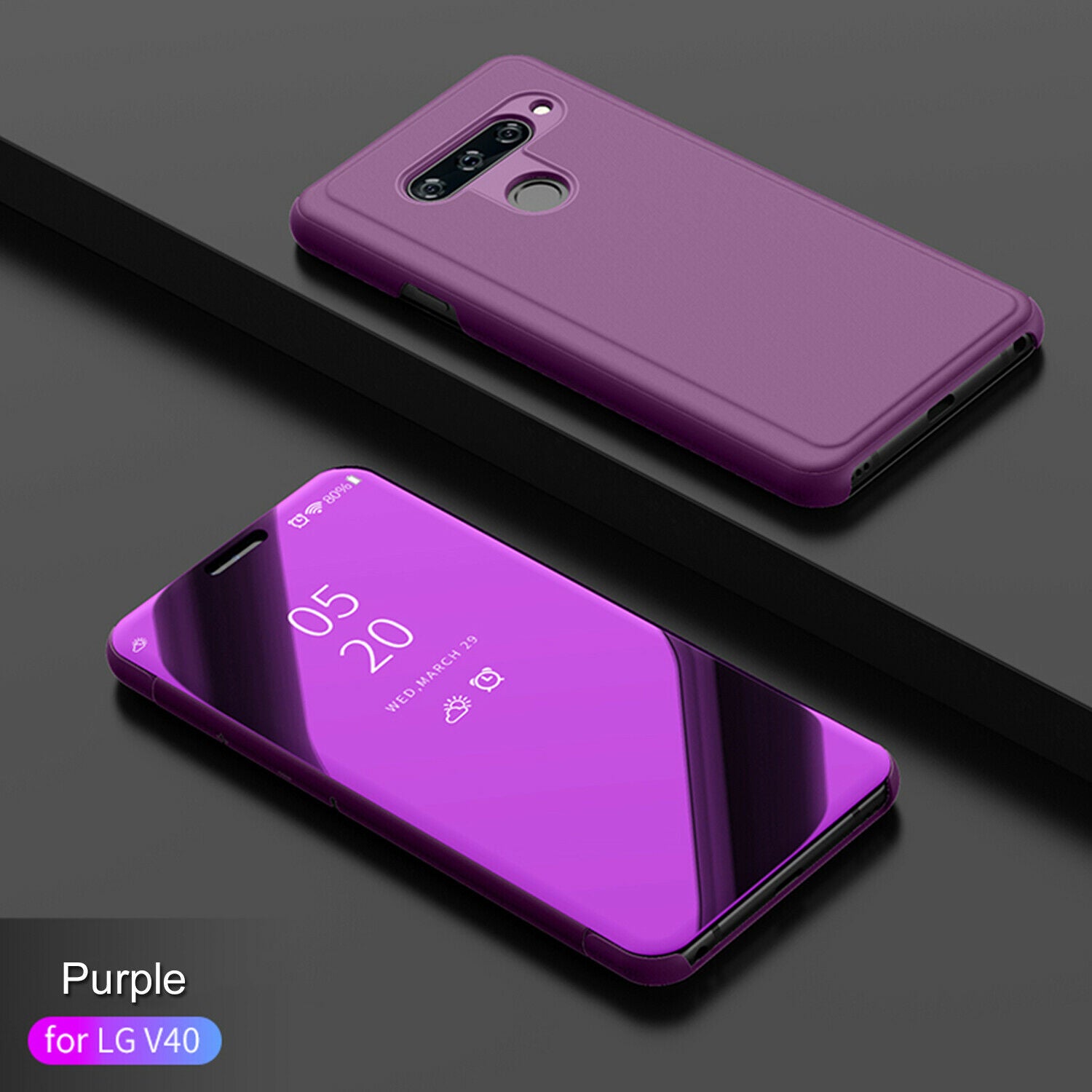 For LG V40 Case Luxury Ultra Slim Mirror View Thin Flip Stand Cover