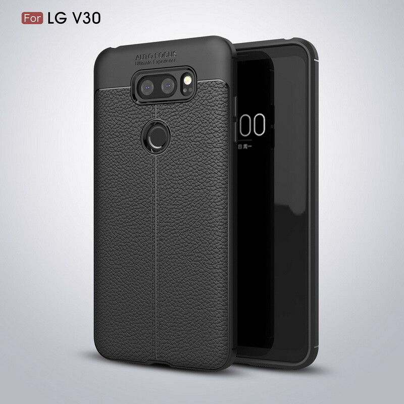 For LG V30 Plus Shockproof Leather Skin Soft Rubber TPU Phone Case Cover