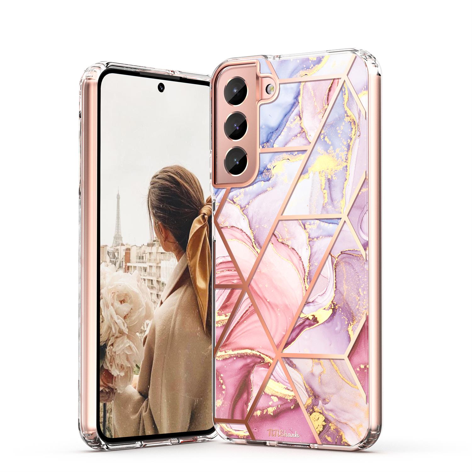 For Galaxy S22 Plus 5G Case Clear Slim Glitter Marble Shockproof Case Cover