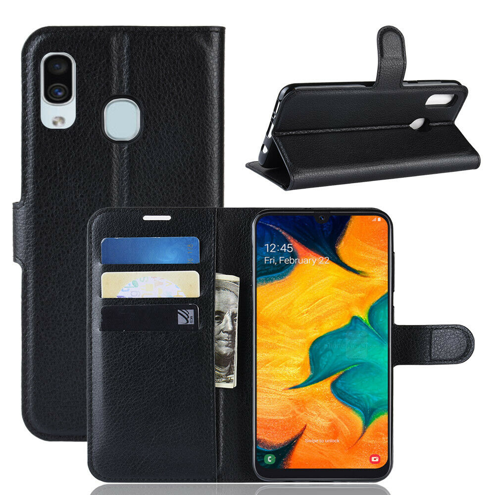 Samsung Galaxy A70 Wallet Leather Case Flip Magnetic Card Slot Cover-Black