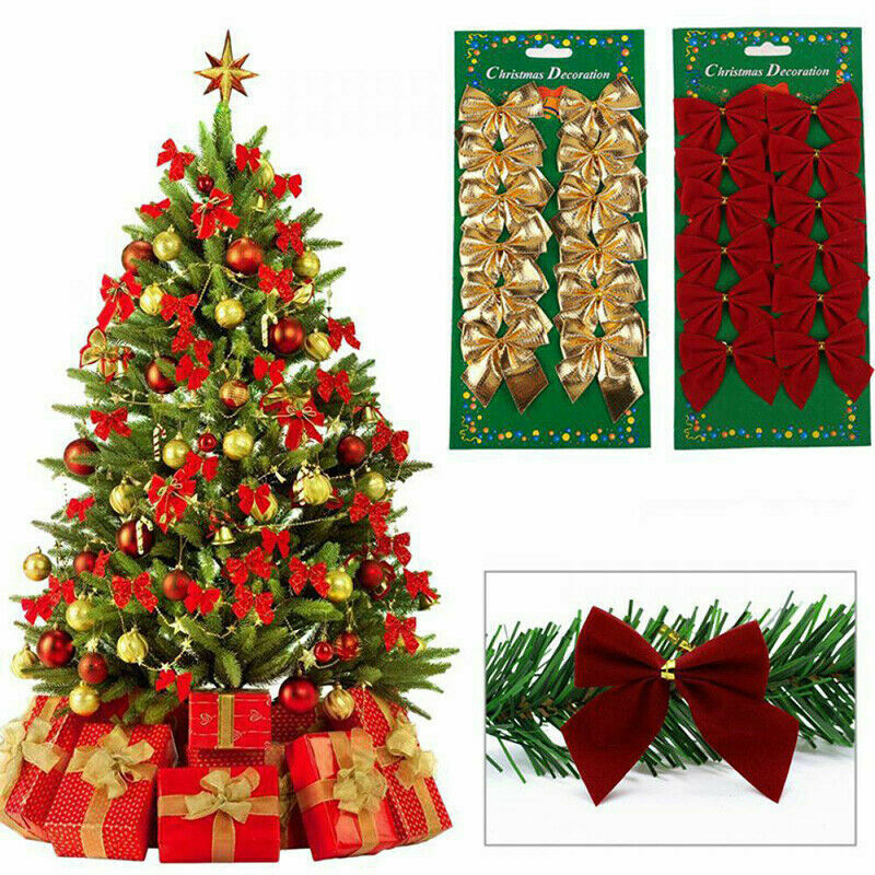 24/48 Bow Christmas Tree Handing Xmas Ornament Bowknot Party Wedding Decoration