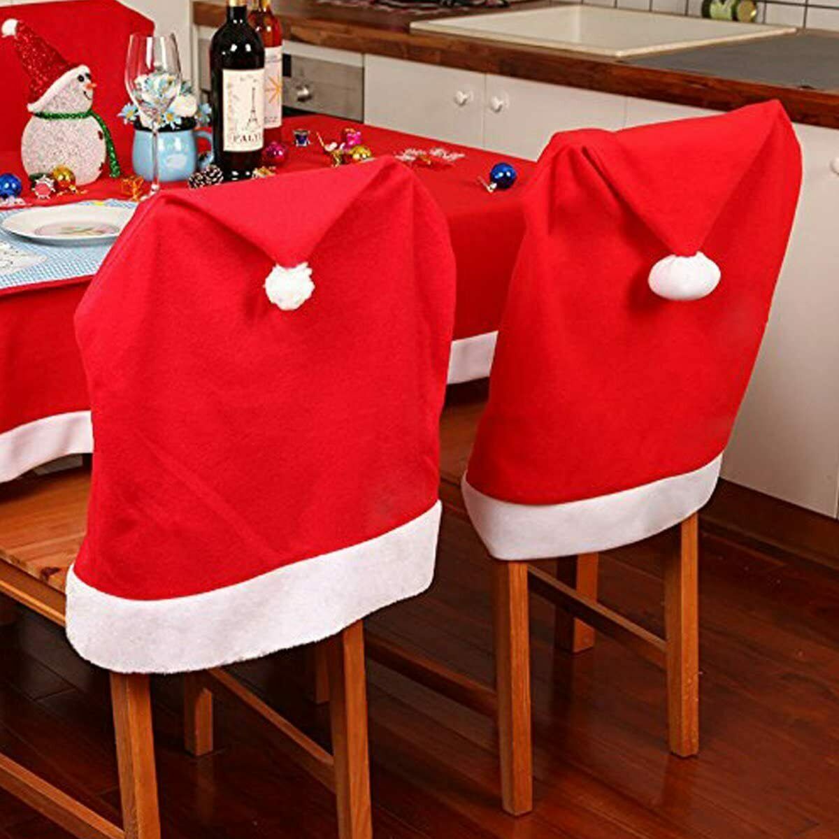 10X Christmas Chair Covers Dining Table Santa Hat Home Decoration Ornaments Gift