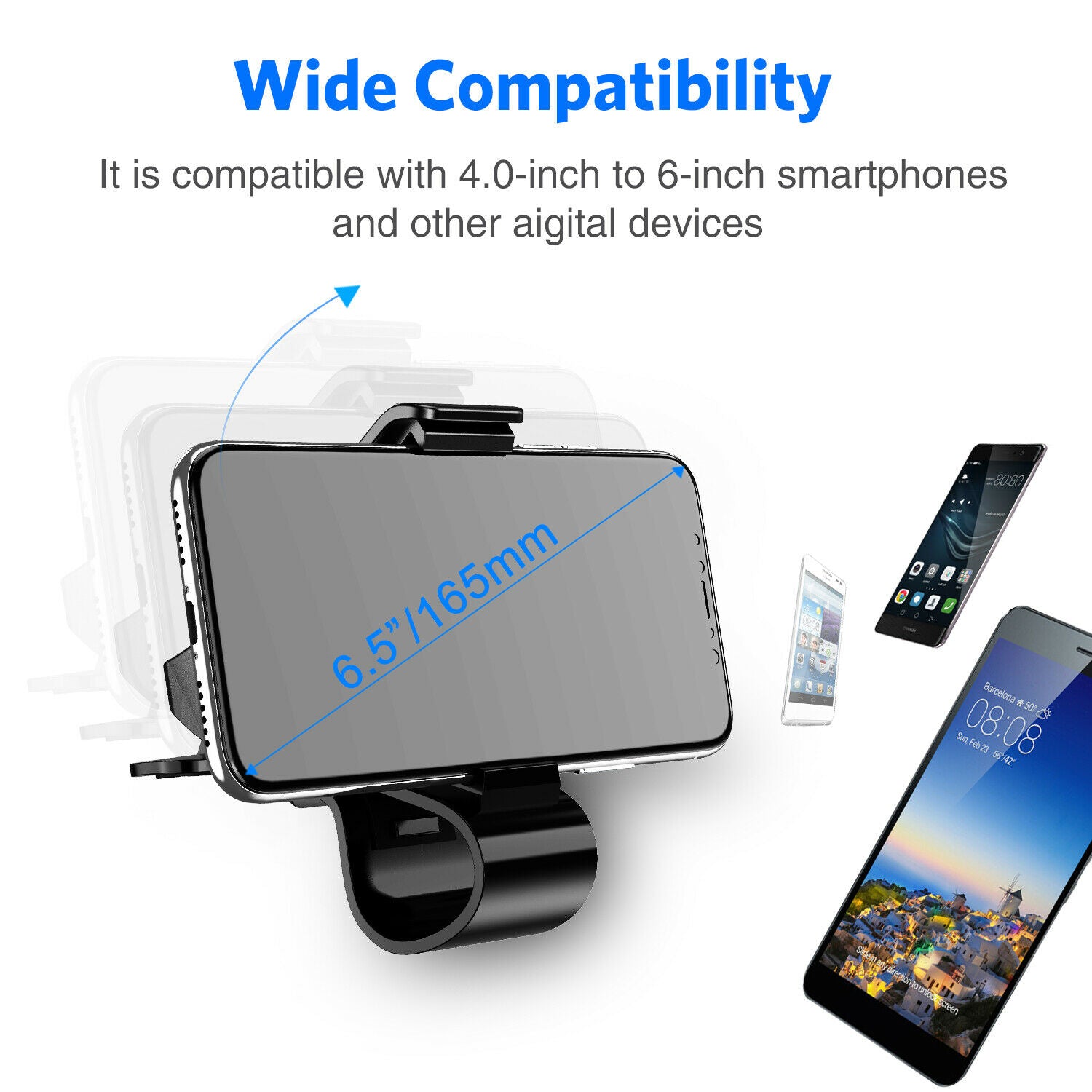 Universal Anti skid Car Phone Holder Clip HUD Design Dashboard Adjustable Mount