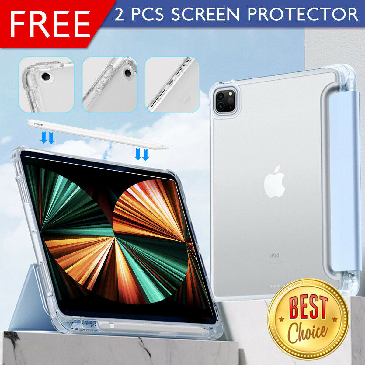 For Apple iPad Pro 11" 2021(5th Gen) Clear Case Shockproof Heavy Duty Cover