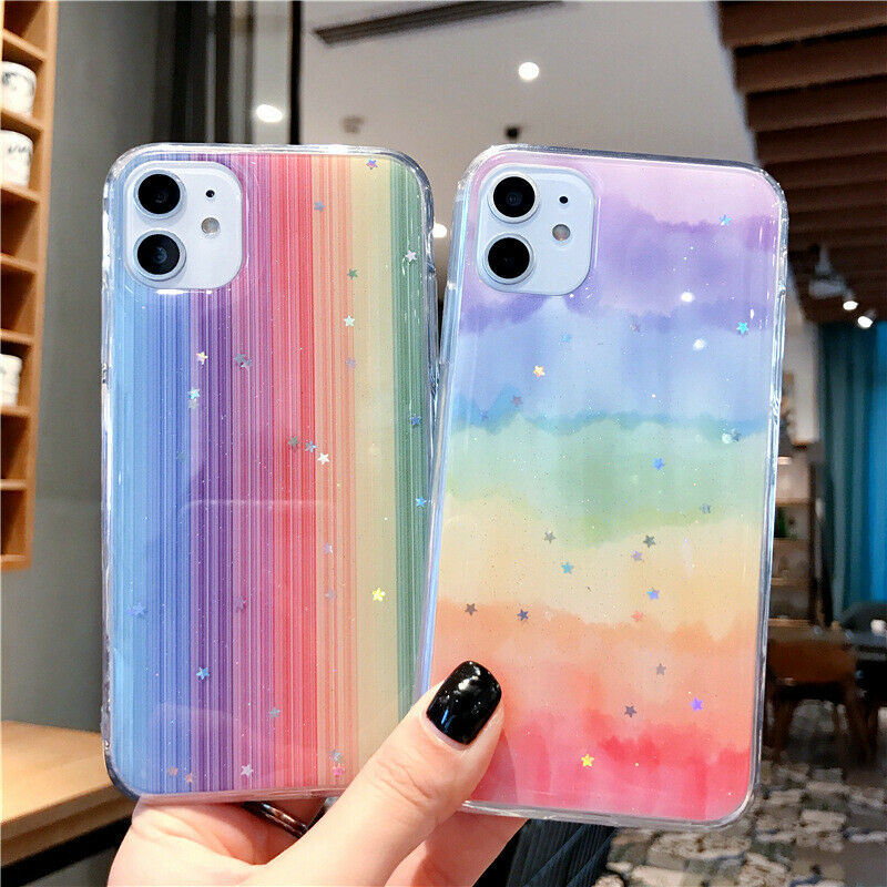 For iPhone 12 Rainbow Case MAXSHIELD Soft TPU Glitter Shockproof Cover