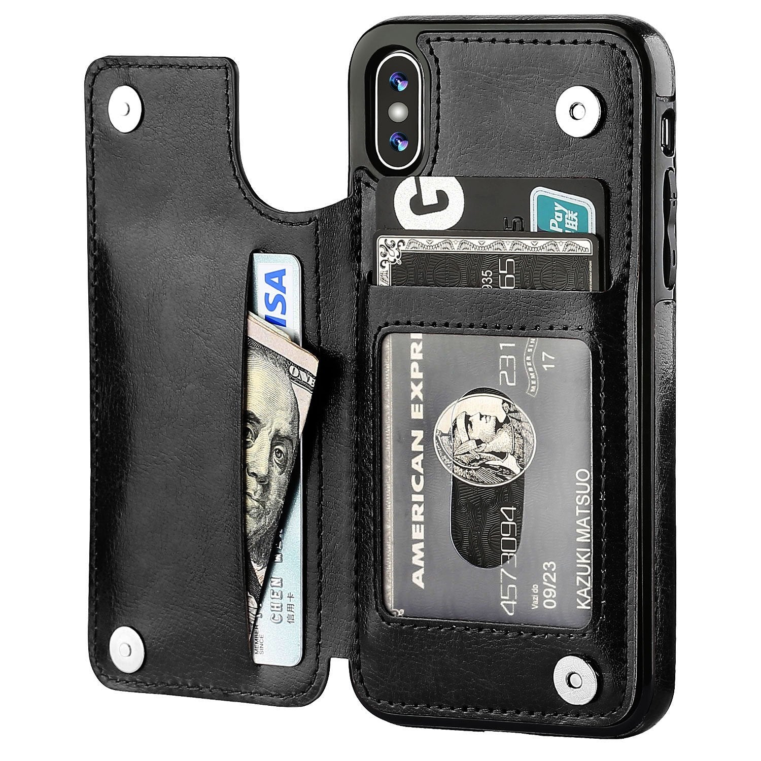 iPhone X Leather Wallet Case Magnetic Flip Card Shockproof Cover