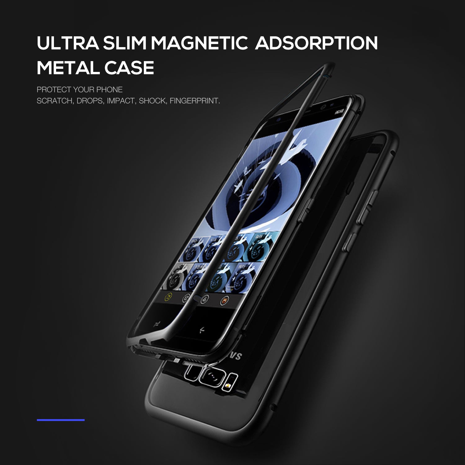 For Galaxy S10 Magnetic Metal Tempered Glass Case Cover-Black, White, Red