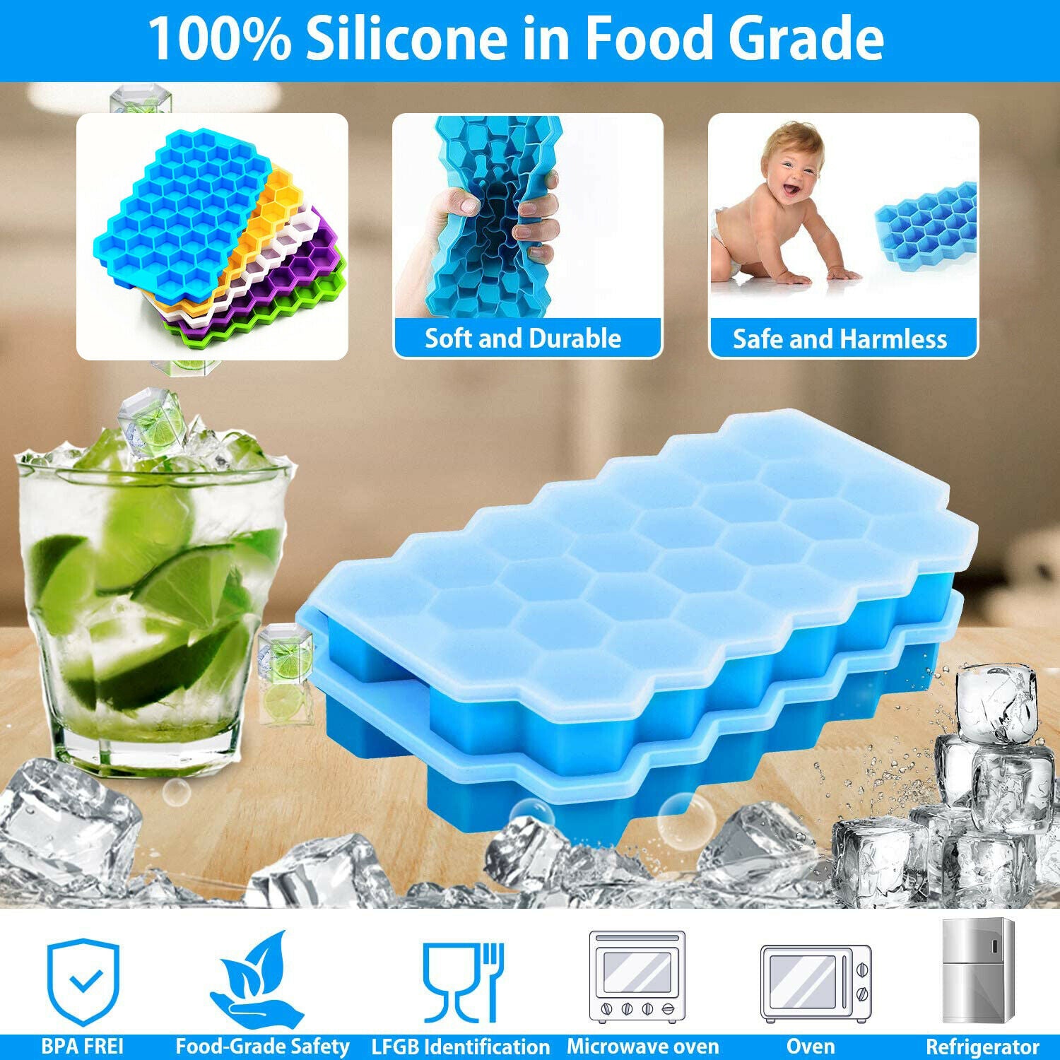 Ice Cube Tray Ball Maker Mould Mold Sphere Whiskey Lid Cube Bar Silicone DIY