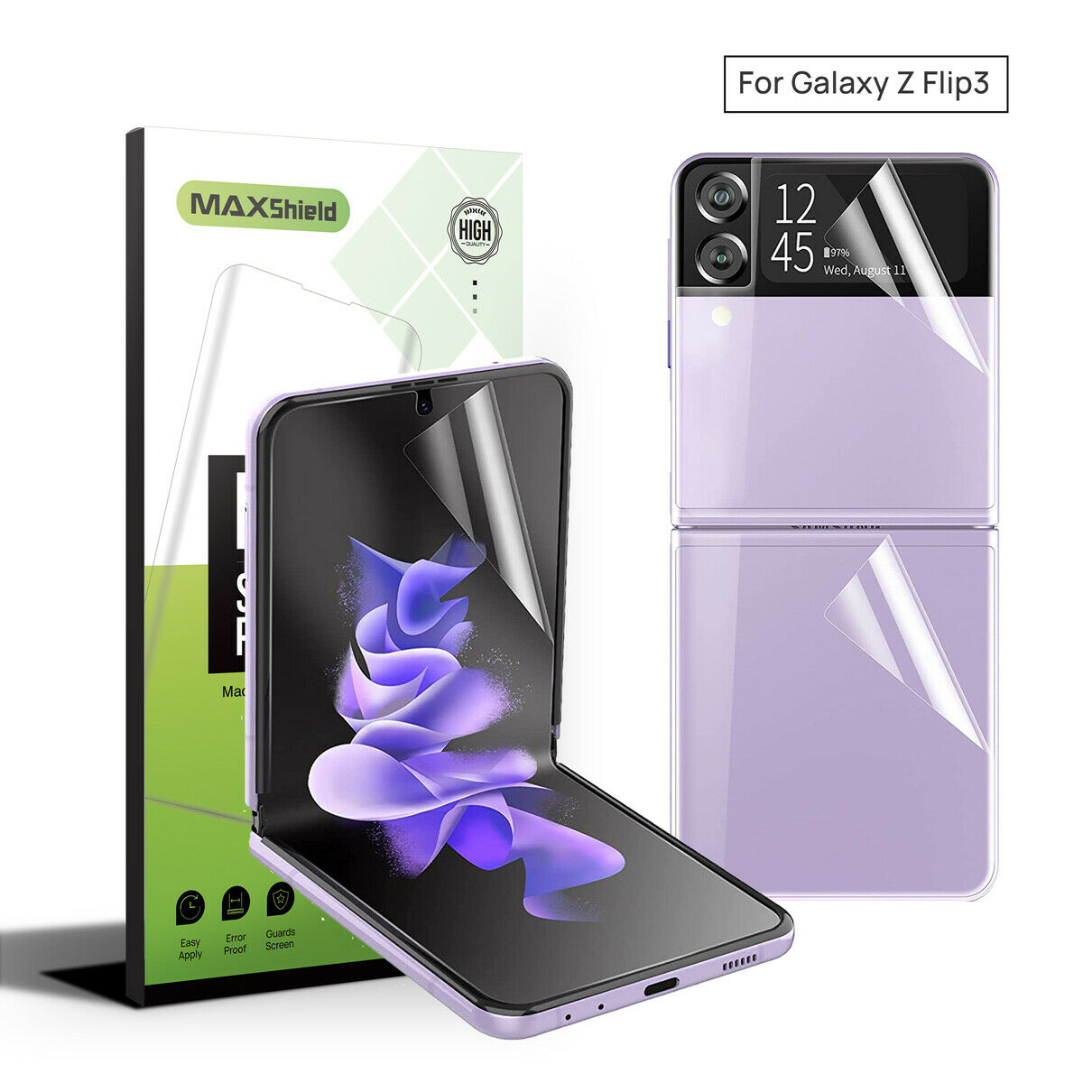 For Galaxy Z Flip3 5G Screen Protector MAXSHIELD Full Coverage Case Cover