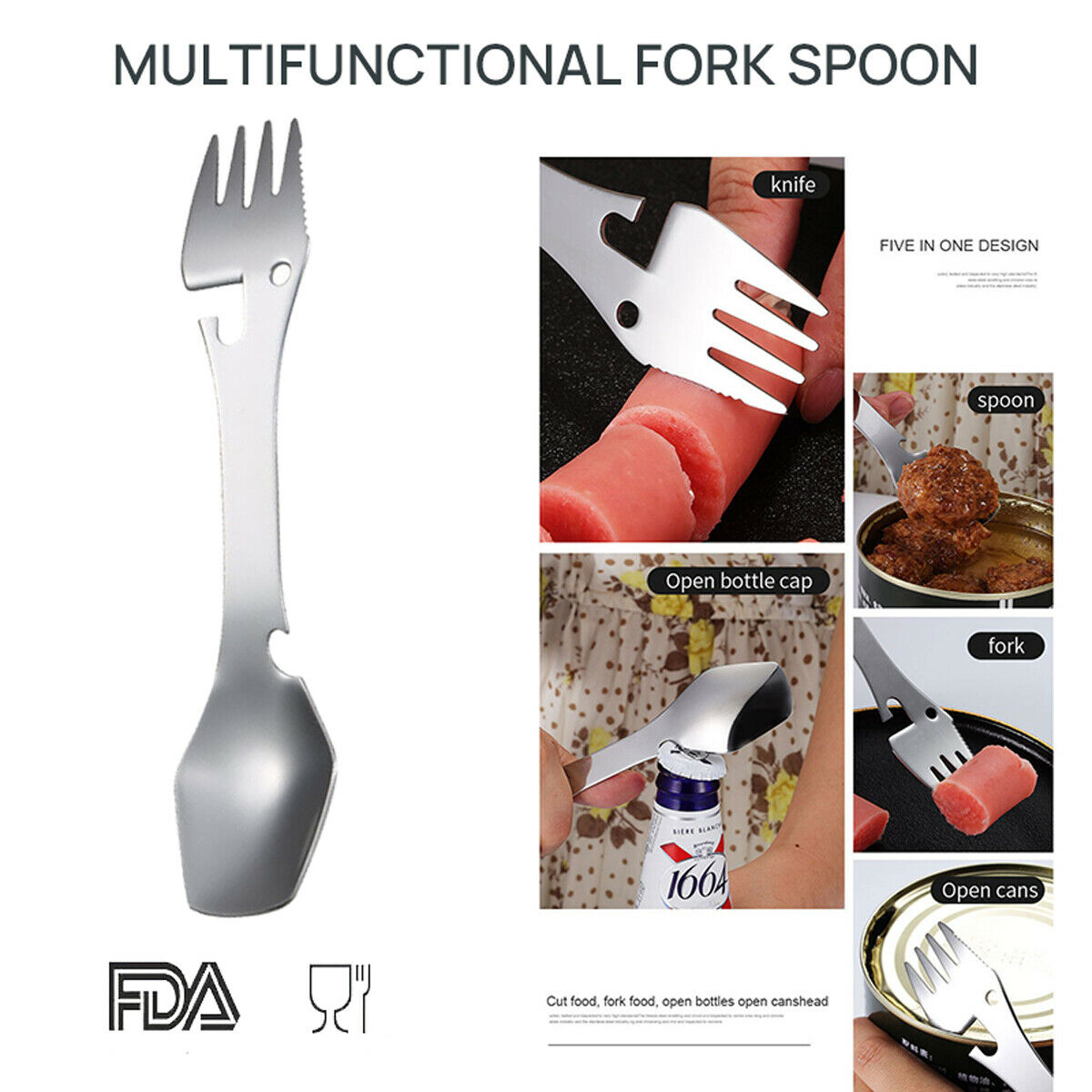 Stainless Steel multifunctional Cutlery Knife Fork Spoon Clip Camping Hiking