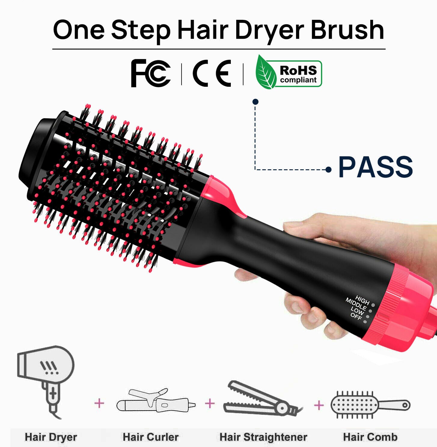 One-Step Hair Dryer 4in1 Styler Volumizer Straightener Curler Comb Hot Air Brush