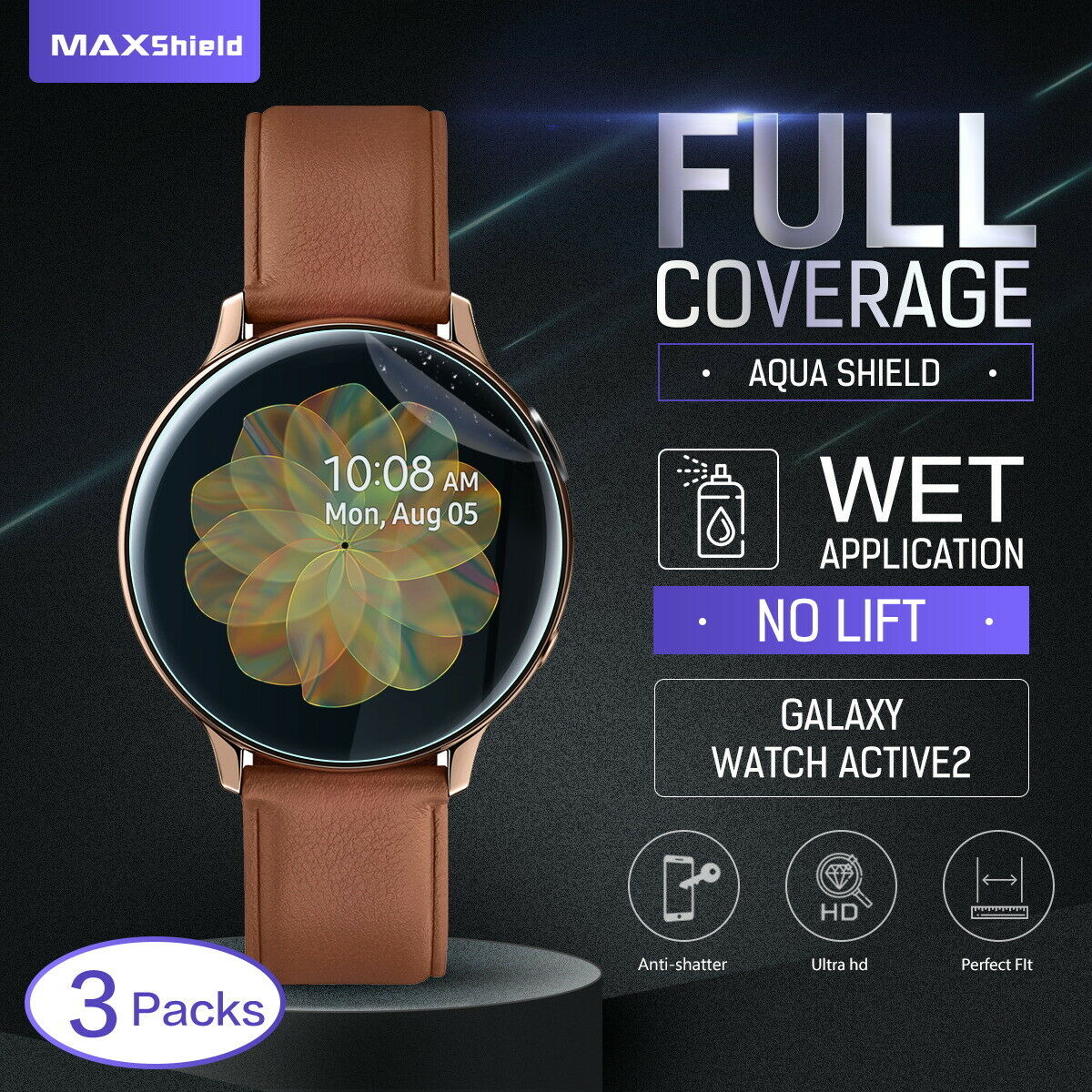 Maxsheld Samsung Galaxy Watch Active 2 40mm Full Coverage Waterproof Screen Protector