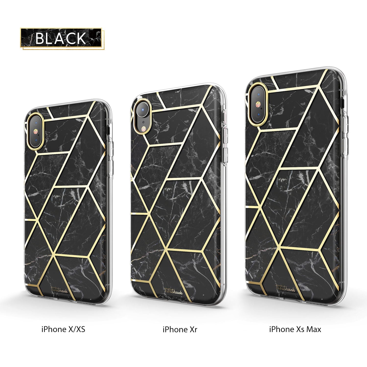 TiTiShark For iPhone X/XS Case Clear Marble Shockproof Case-Black