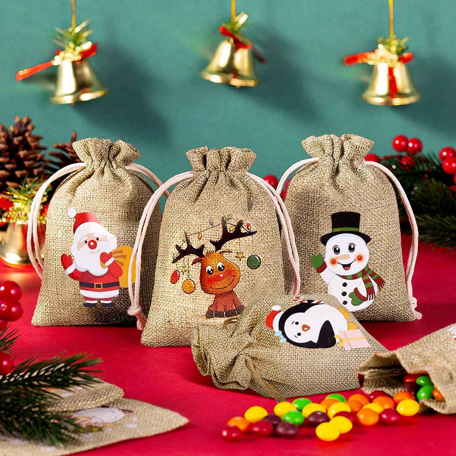 4PS Christmas Gift Bag Small Cloth Candy Treat Gift Wrapping Packing Decoration