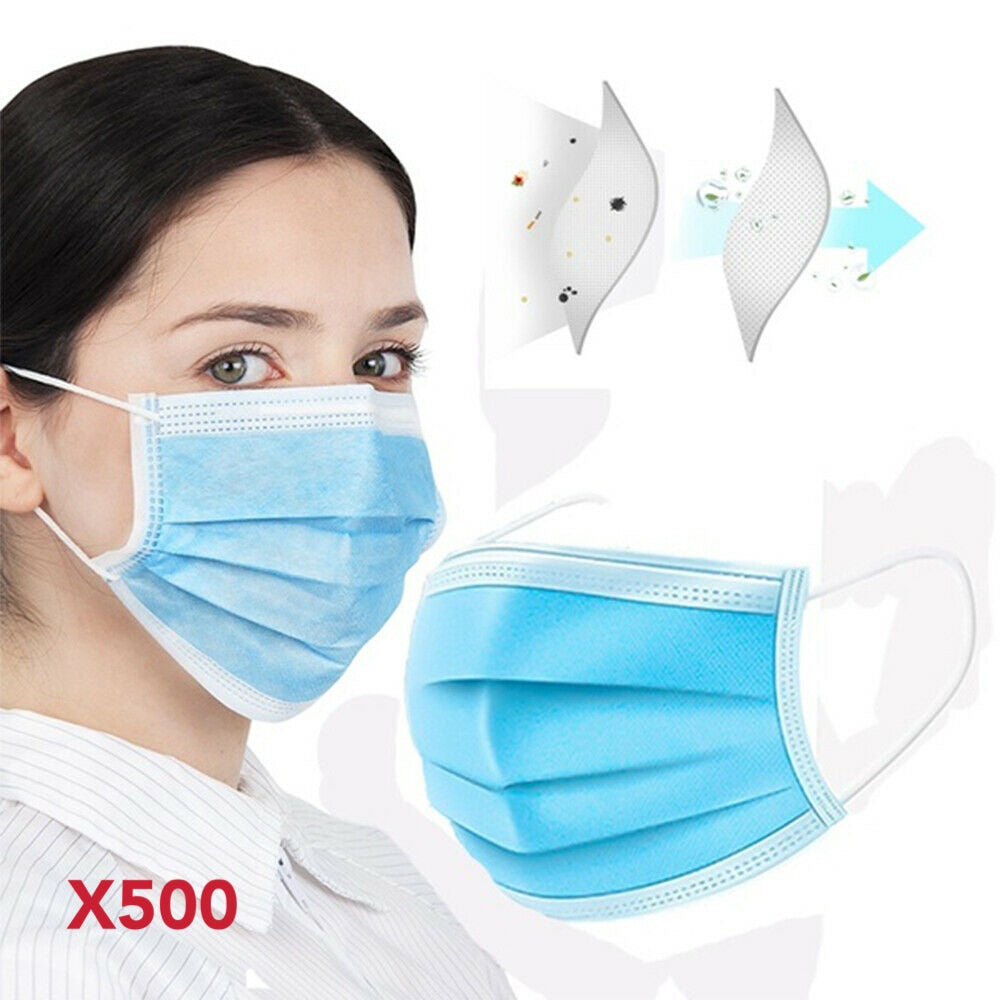 500Pcs Disposable Face Mask 3 layer Meltblown Filter for General Purpose