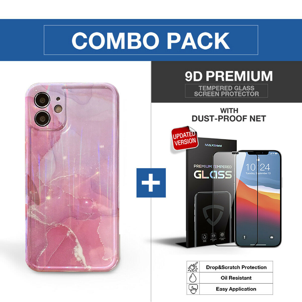 For iPhone 12 Soft Slim Case Silicone Marble Shockproof Laser Clear Cover