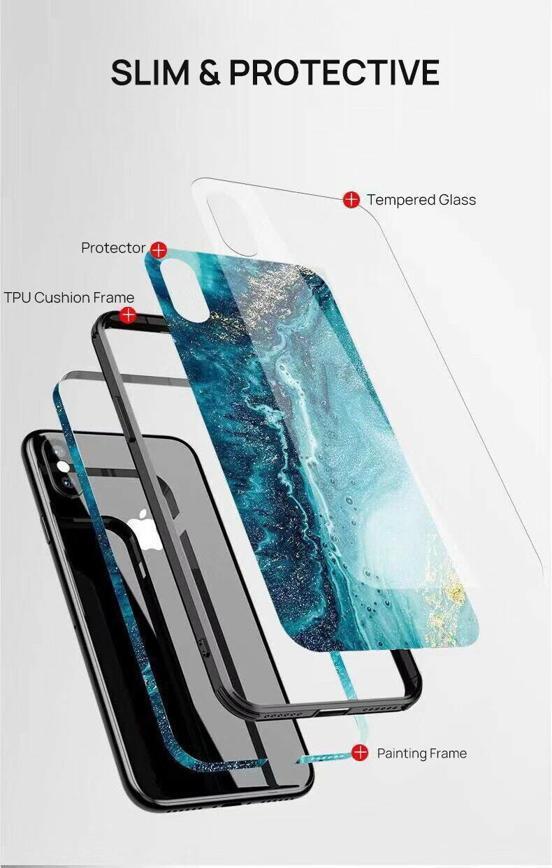 iPhone XS Case Shockproof Tough Glass Marble Soft Cover for Apple