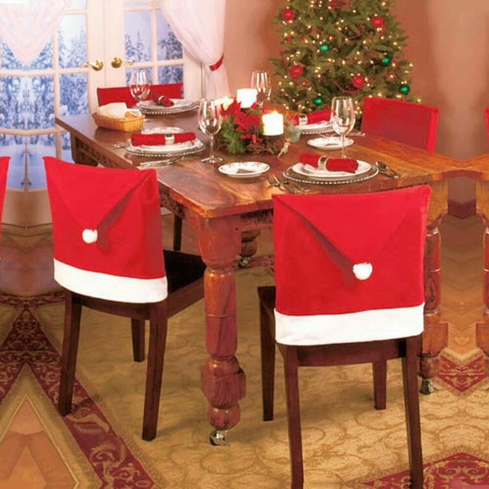 10X Christmas Chair Covers Dining Table Santa Hat Home Decoration Ornaments Gift