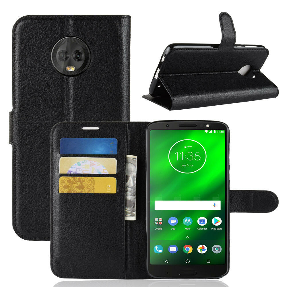 Premium Leather Wallet Flip Case Cover For Motorola Moto G6 Play