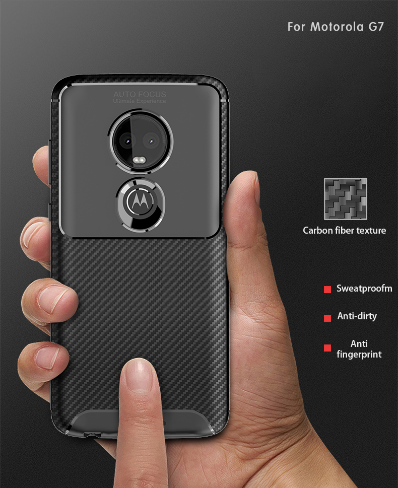 Motorola Moto G7 Power Shockproof Carbon Fiber soft Case Cover