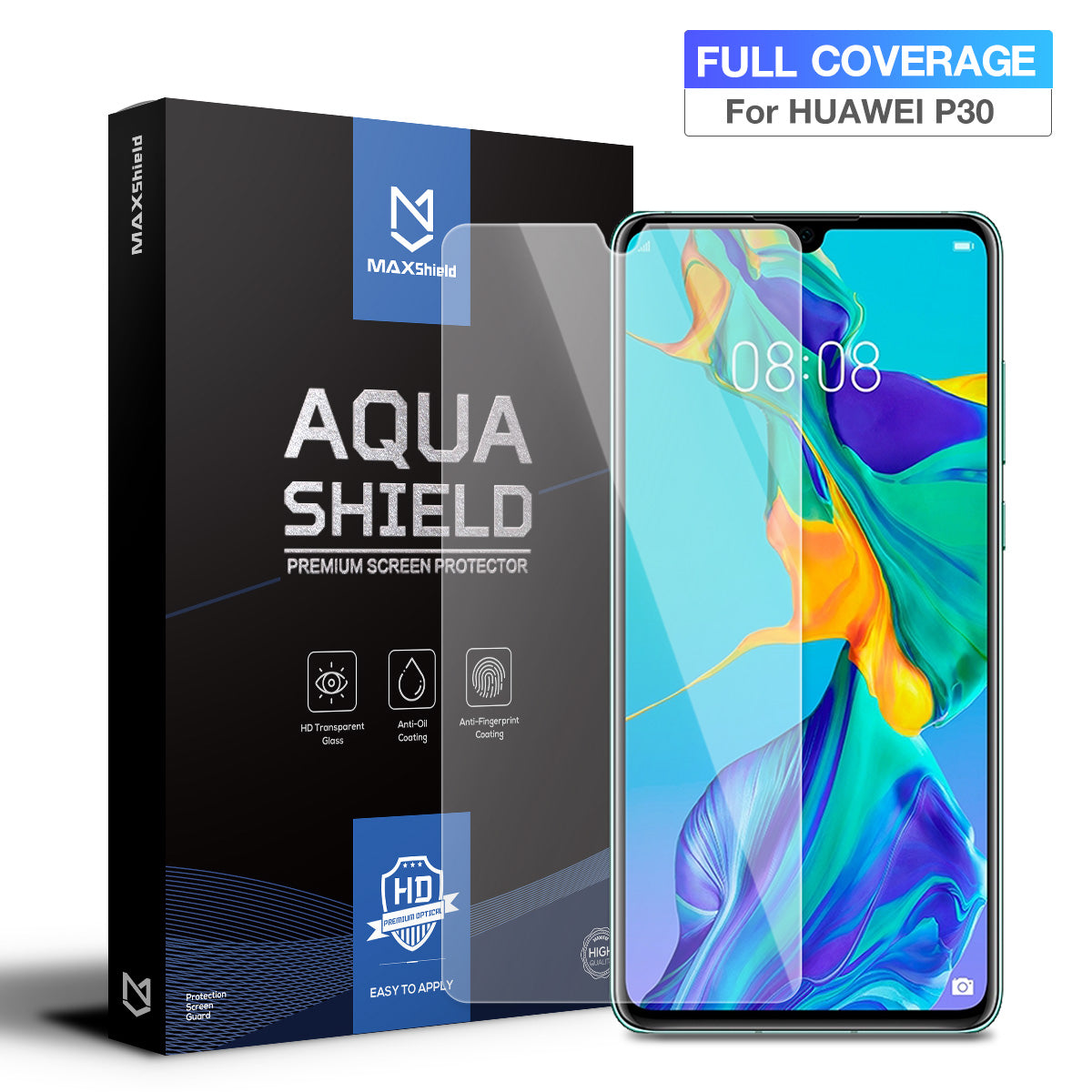 Huawei P30 Pro Screen Protector, MaxShield HD Aqua Crystal Film Guard