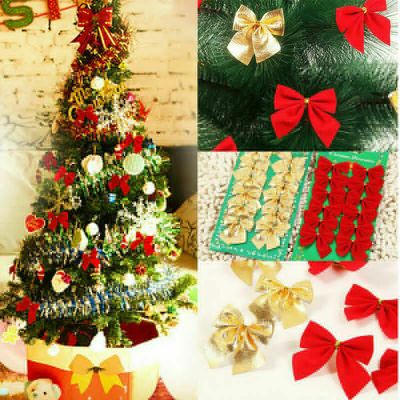 24/48 Bow Christmas Tree Handing Xmas Ornament Bowknot Party Wedding Decoration