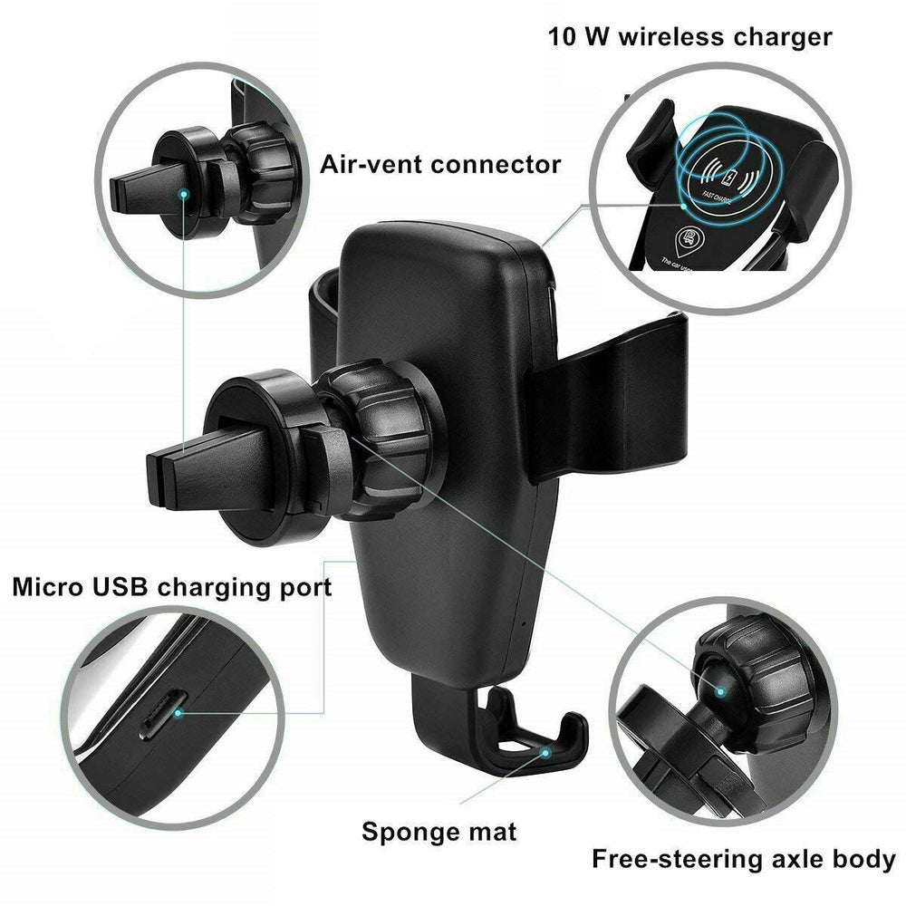 Qi Wireless Fast Charger Car Holder Gravity Mount For iPhone X XS Max S9+ Note 9