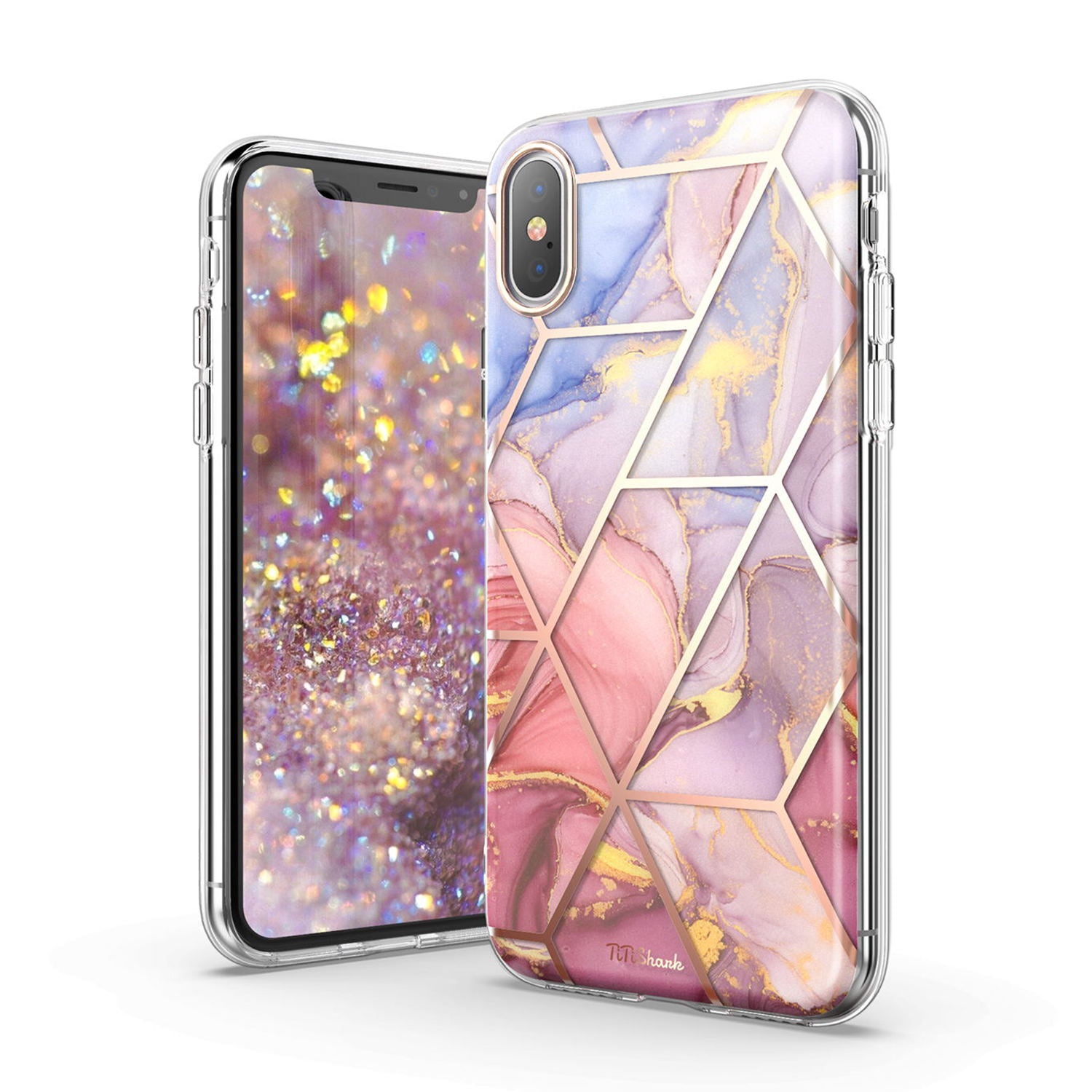 TiTiShark For iPhone X/XS Case Clear Marble Shockproof Case-Purple