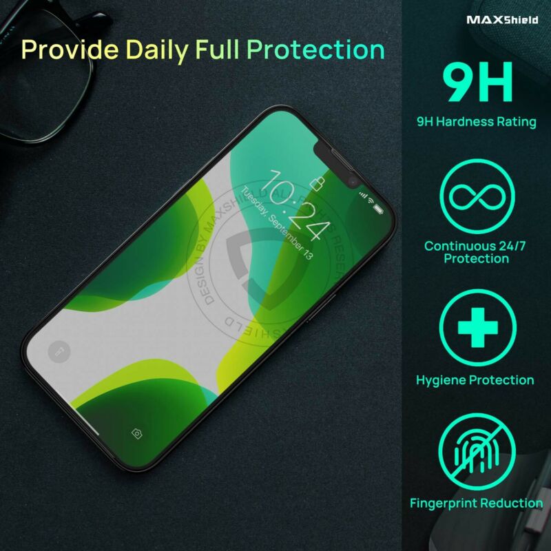 For iPhone 12 13 Pro MAX MAXSHIELD Tempered Glass Antimicrobial Screen Protector