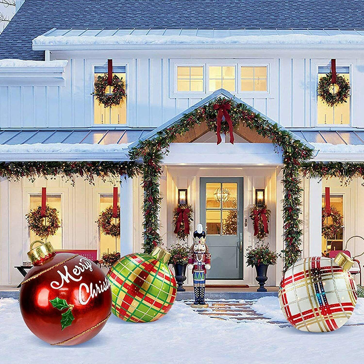 60cm Outdoor PVC Inflatable Ball Toy Christmas Ball Xmas Tree Decor No Lights