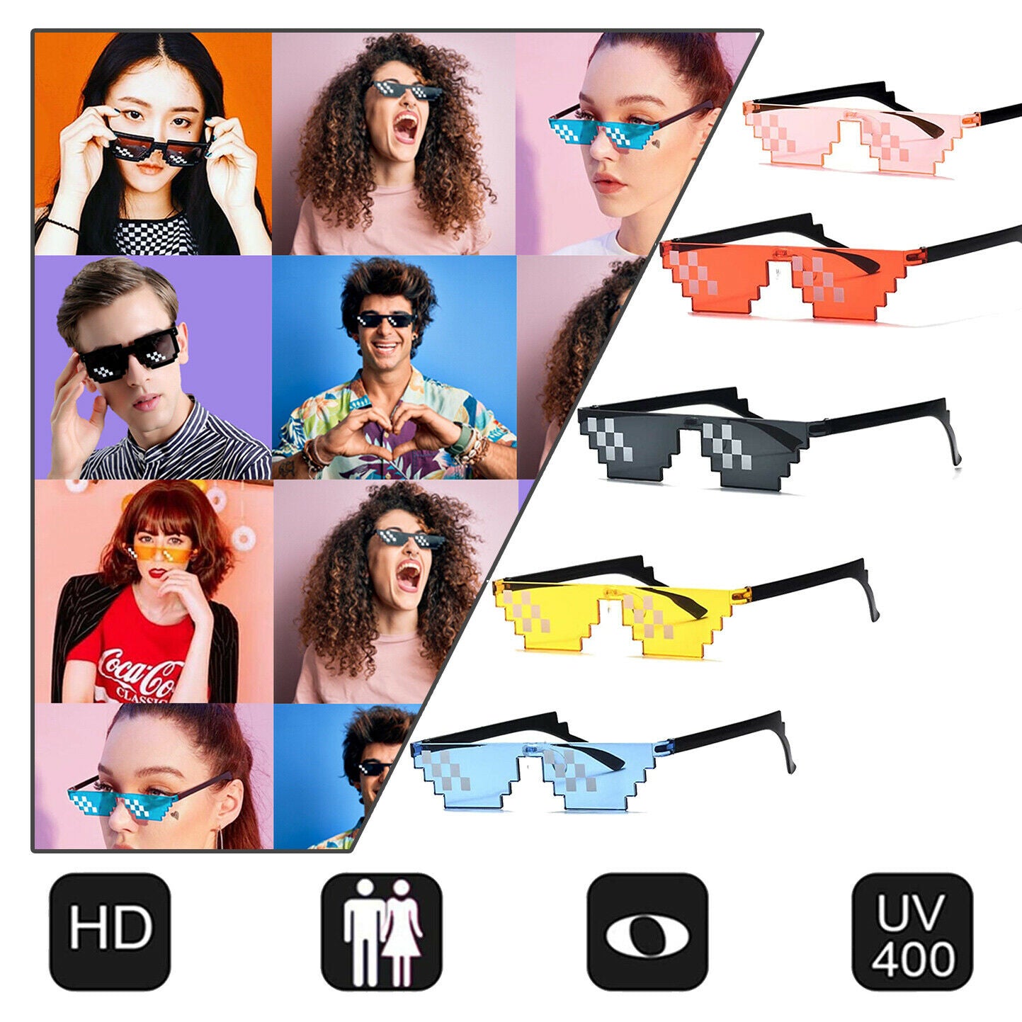 Thug Life Sunglasses With It 8 Bits Pixel Props Mosaic Fashion Goggles Glasses