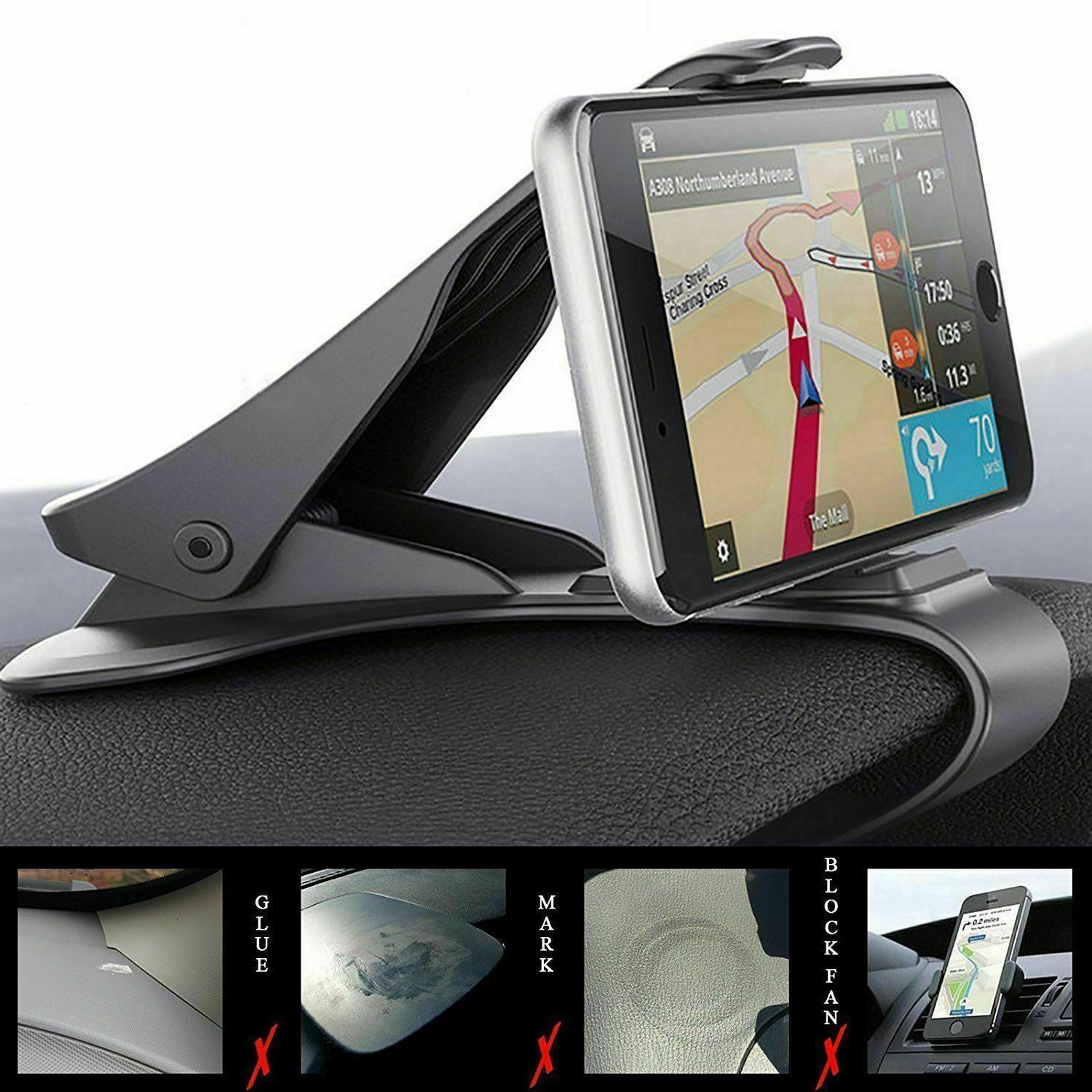 Universal Anti skid Car Phone Holder Clip HUD Design Dashboard Adjustable Mount