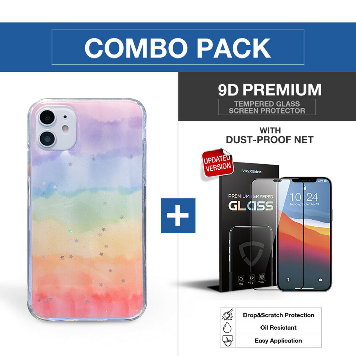 For iPhone 12 Rainbow Case MAXSHIELD Soft TPU Glitter Shockproof Cover