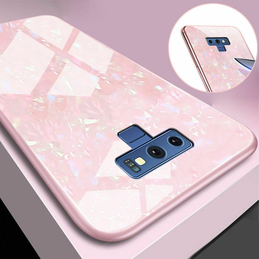 For Samsung Note 9 Case Luxury Tempered Glass Back Shockproof Cover-White