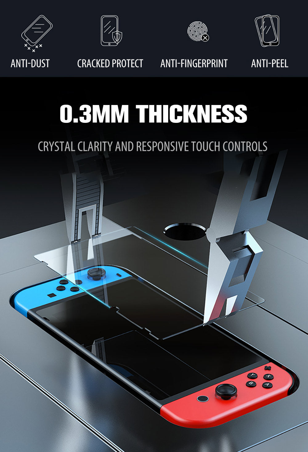 For Nintendo Switch/Lite Screen Protector MAXSHIELD 9H Full Cover Tempered Glass