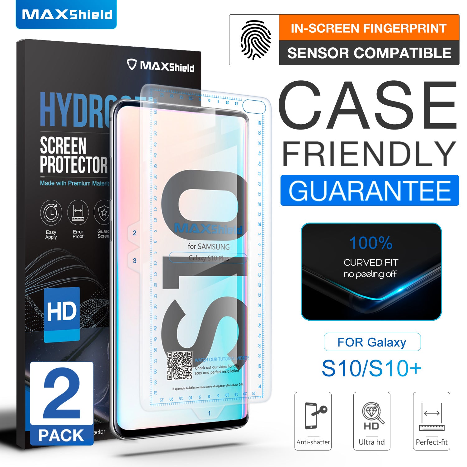 2x CASE FRIENDLY HYDROGEL Film Screen Protector for Samsung Galaxy S10 Plus
