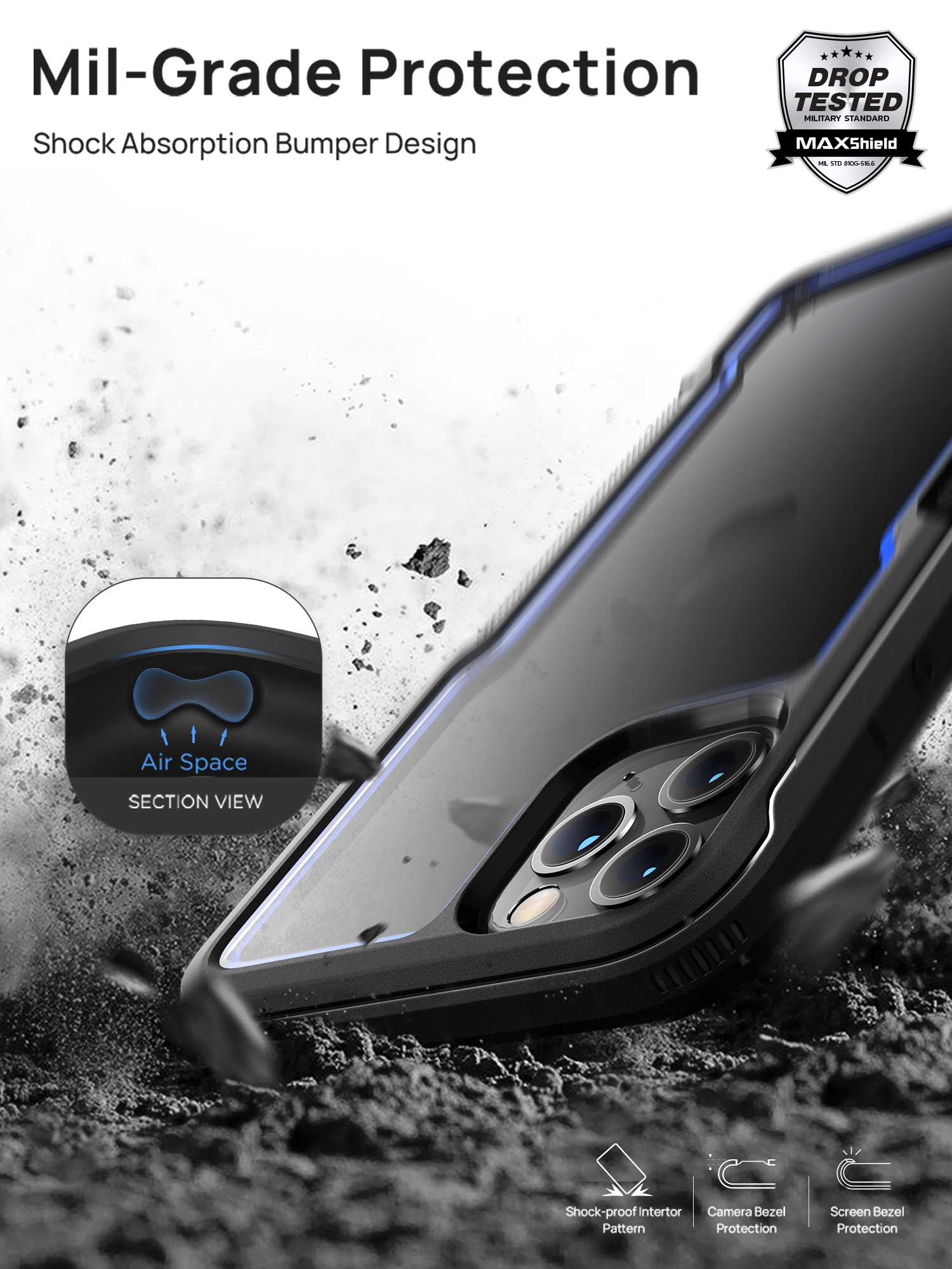 MAXSHIELD For iPhone 14 Pro Max 6.7inch Case，Heavy Duty Shockproof Clear Slim Clear Hard Case Cover