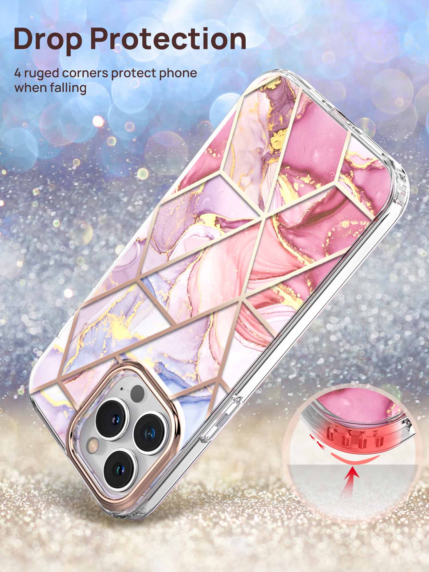 TiTiShark For iPhone 14 Pro Max Plus Case Clear Marble Shockproof Case