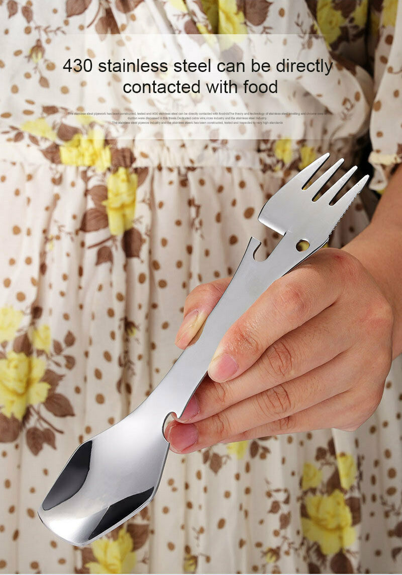 Stainless Steel multifunctional Cutlery Knife Fork Spoon Clip Camping Hiking