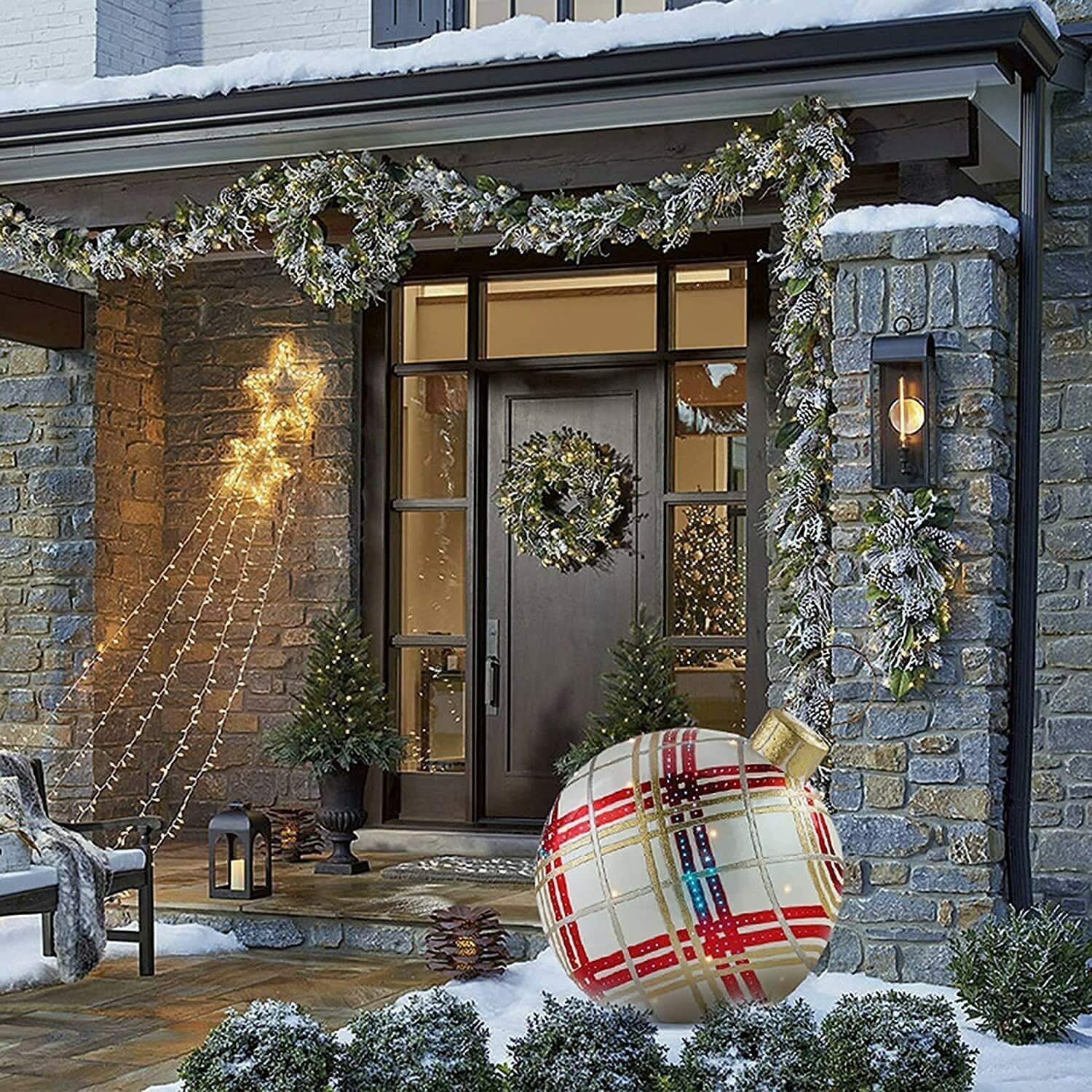 60cm Outdoor PVC Inflatable Ball Toy Christmas Ball Xmas Tree Decor No Lights