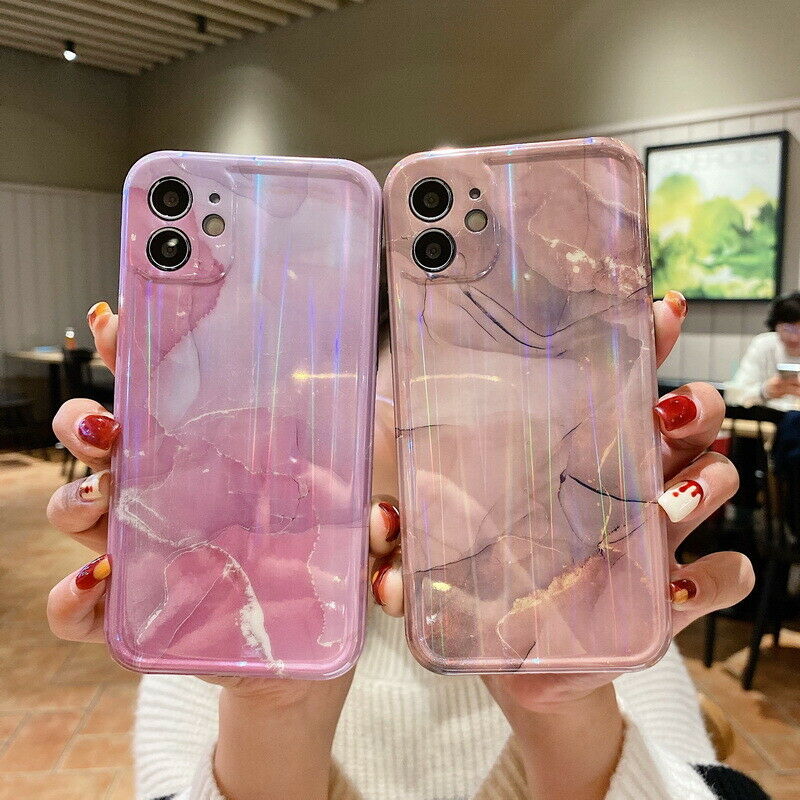 For iPhone 12 Pro Max Soft Slim Case Silicone Marble Shockproof Laser Clear Cover