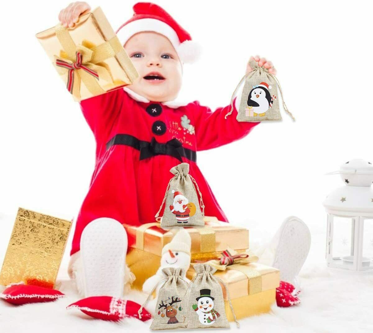 4PS Christmas Gift Bag Small Cloth Candy Treat Gift Wrapping Packing Decoration