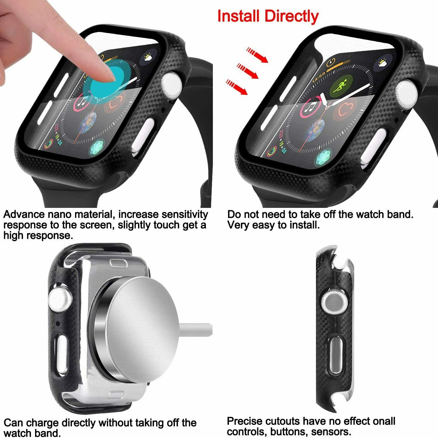 Apple Watch Series 44mm Full Cover TPU Tempered Glass Case Cover