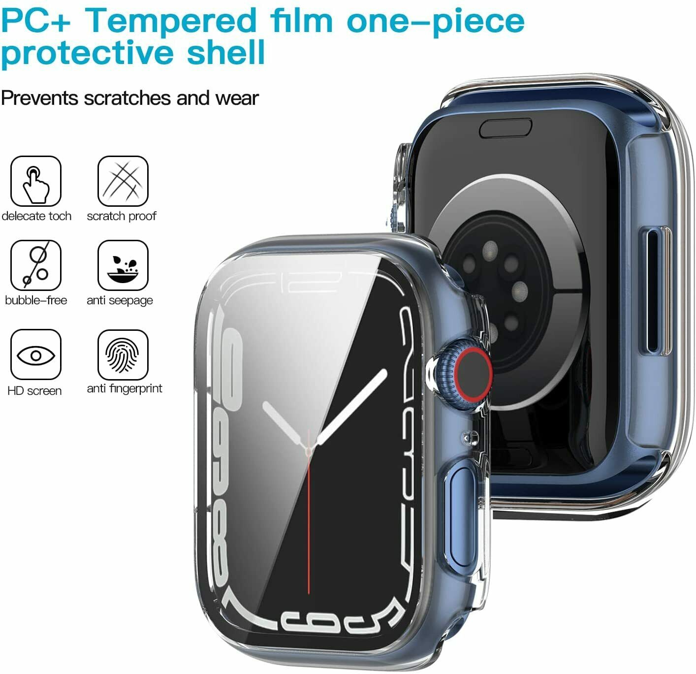 For Apple Watch iWatch Series7 Clear Case Full Cover Screen Protector 41/45mm