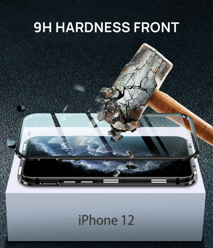 For iPhone 12 Pro 6.1" Case 360° Magnetic Metal Double-sided Glass Cover