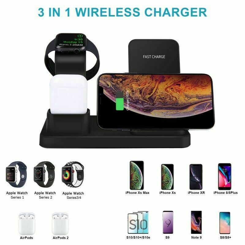 3in1 Fast Charging Qi Wireless Charger Charge to Apple iPhone iWatch headphone