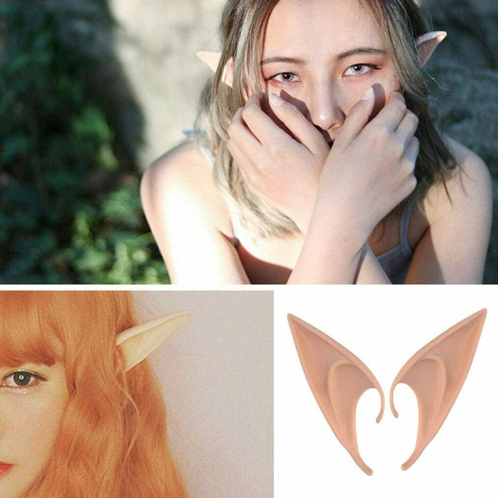 2 Pairs Rubber Elf Ears Fairy Elven Pixie Hobbit Demon Halloween Costume Cosplay