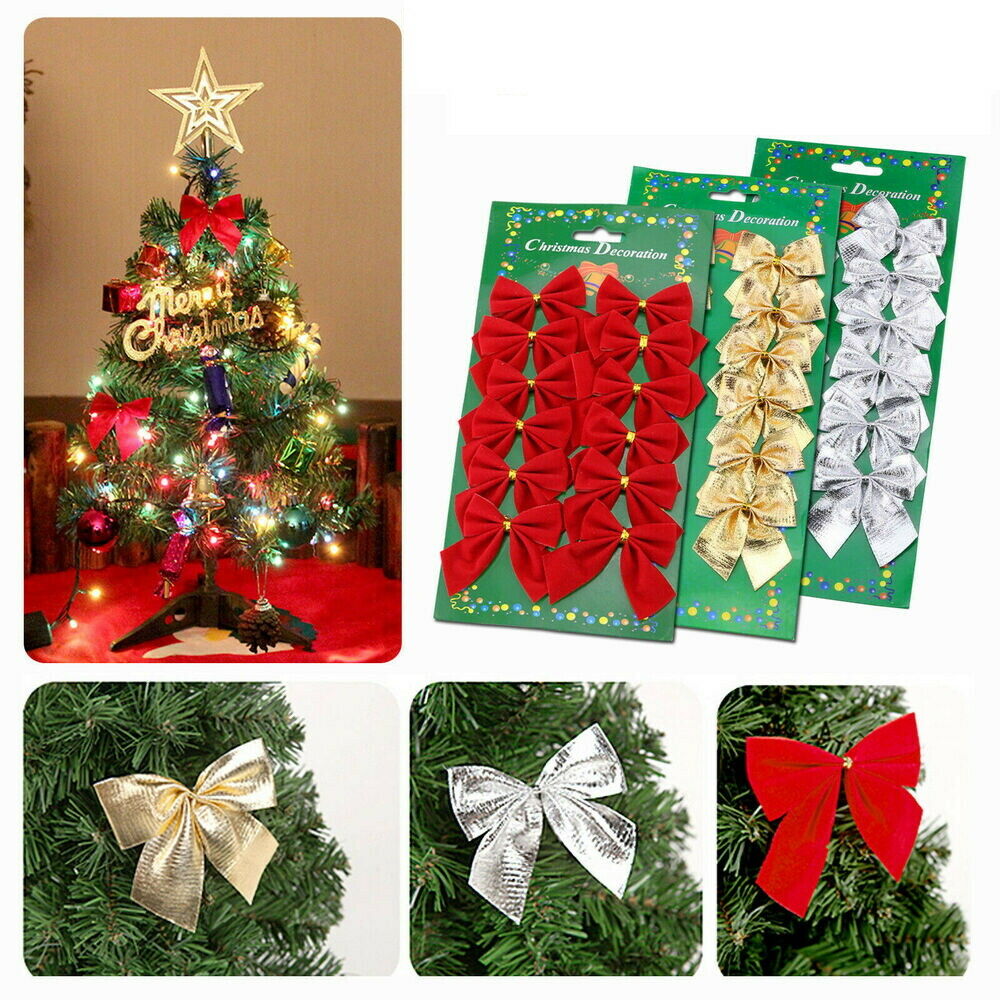 24/48 Bow Christmas Tree Handing Xmas Ornament Bowknot Party Wedding Decoration